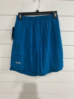 TYR Teal Athletic Swim Shorts with White Logo